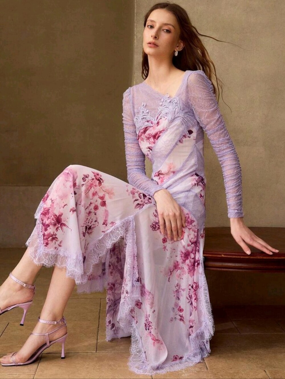 Lavender Floral Lace Midi Dress - Elegant Women’s Occasion Dress